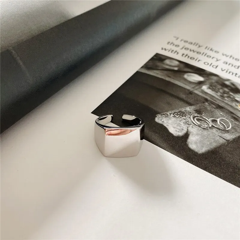 

A00982 Jazaz Punk Genuine 100% 925 Sterling Silver Geometric Square Glossy Adjustable Ring for Women Hip Hop Fine Jewelry