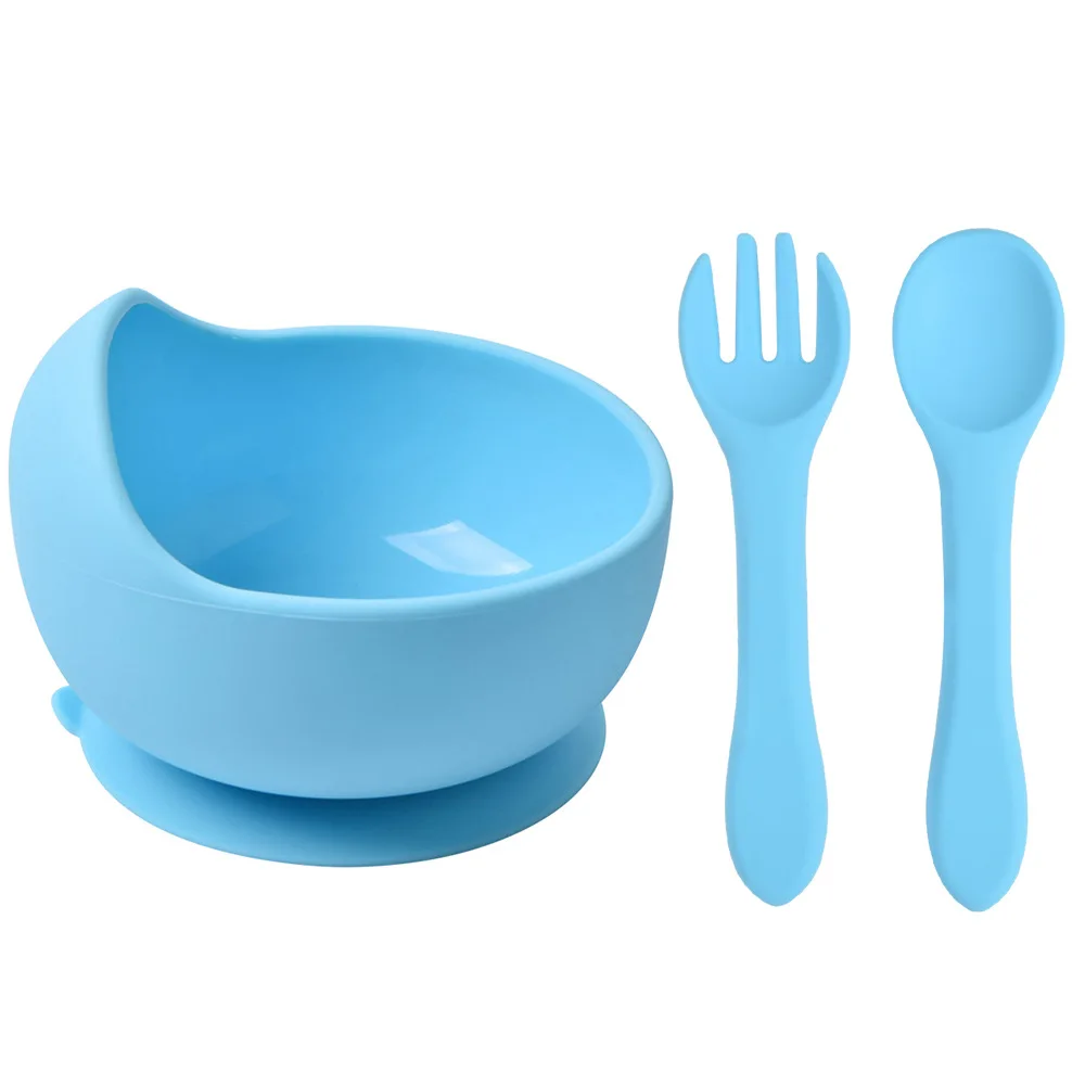 

Baby Eating Bowl + Spoon + Fork Feeding Food Tableware Safe Silicone Waterproof Suction Bowl Anti-Scalding Child Cutlery Sets