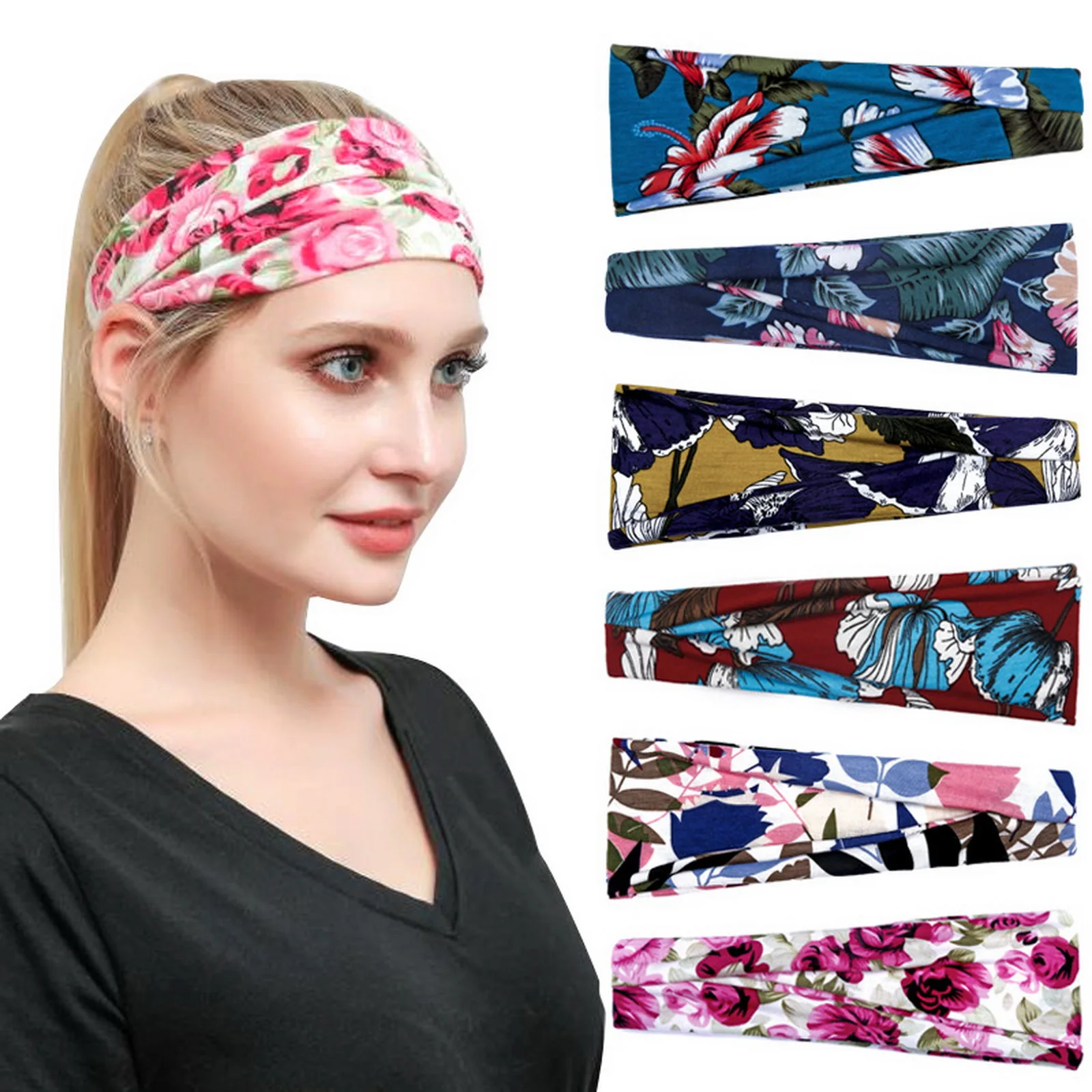 

Women Headband Solid Color Wide Turban Twist Knitted Cotton Sport Yoga Hairband Twisted Knotted Headwrap Hair Accessories