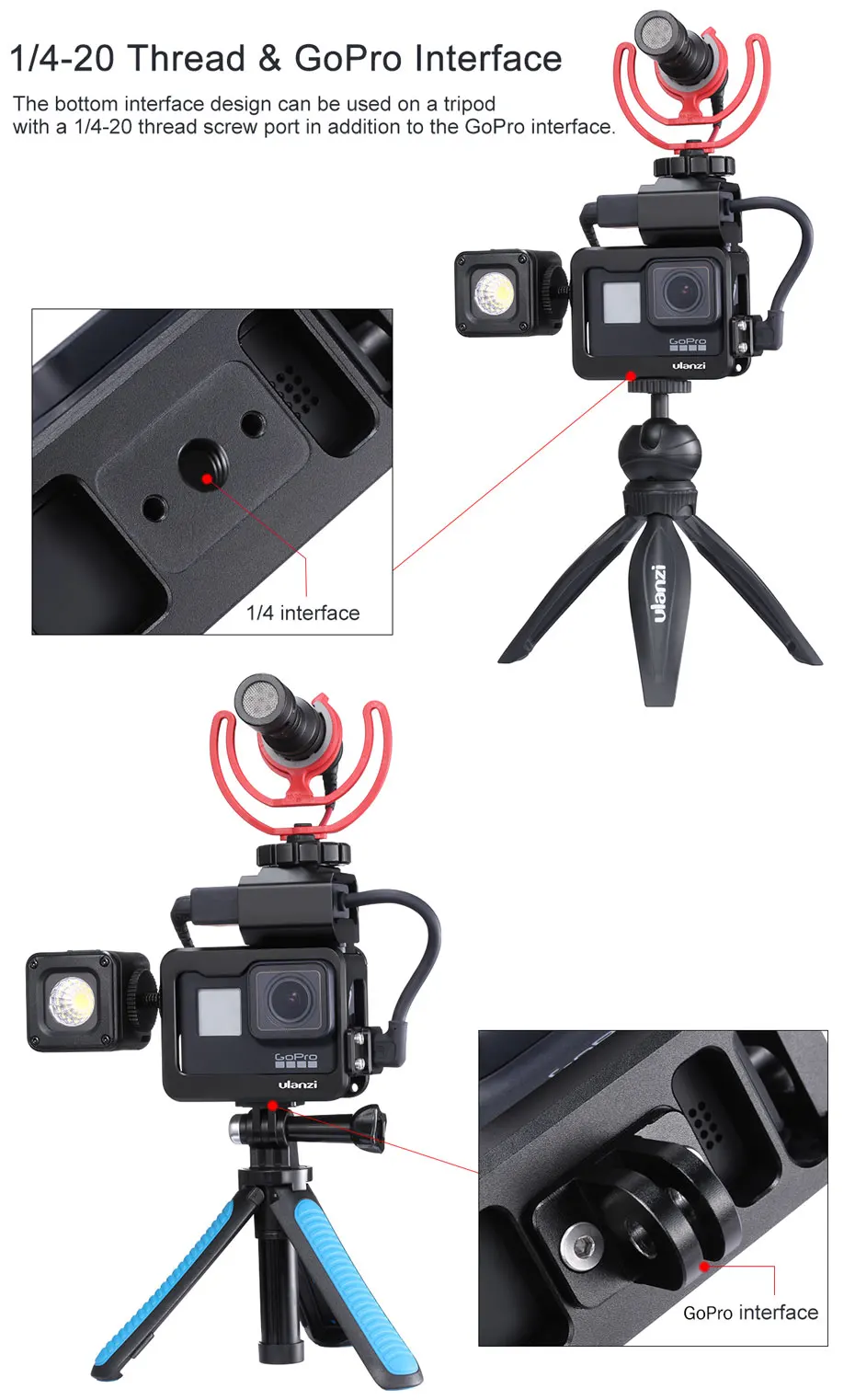 Ulanzi V3 Pro металлический Vlog чехол клетка для Gopro Hero черный 7 6 5 холодный чехол для обуви с батарея для микрофона адаптер микрофонный зажим для кабеля
