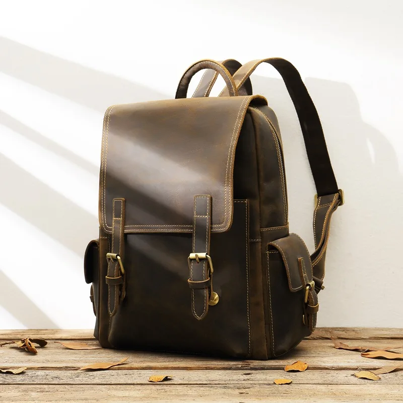 Мужской рюкзак из 100% натуральной коровьей кожи студенческий для мальчиков