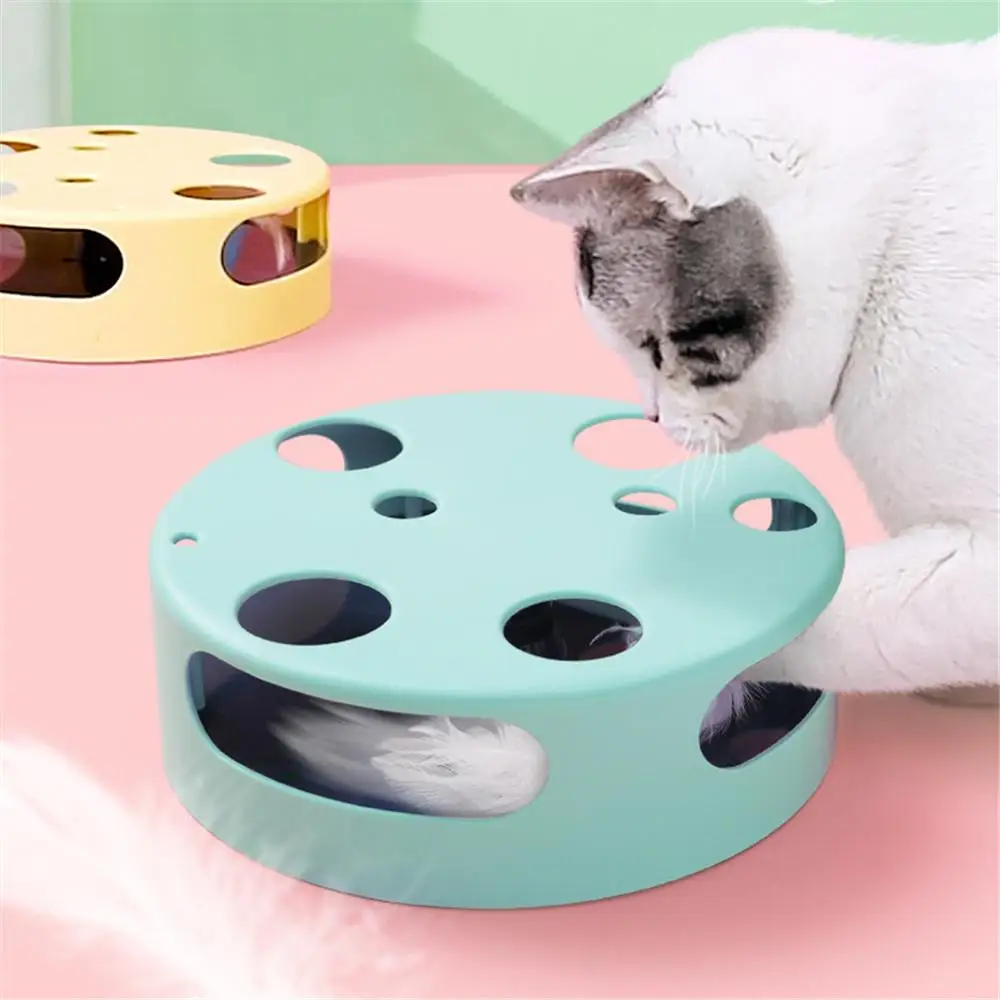 

Cat Teasing Feather Toys Electric Crazy Amusement Disk Kitten Disc Escaping Plate Interactive Scratch Funny Cats Play Game Toy