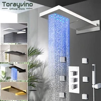 torayvino led rainfall waterfall bathroom shower faucet temperature digital display screen three control valve mixer water tap