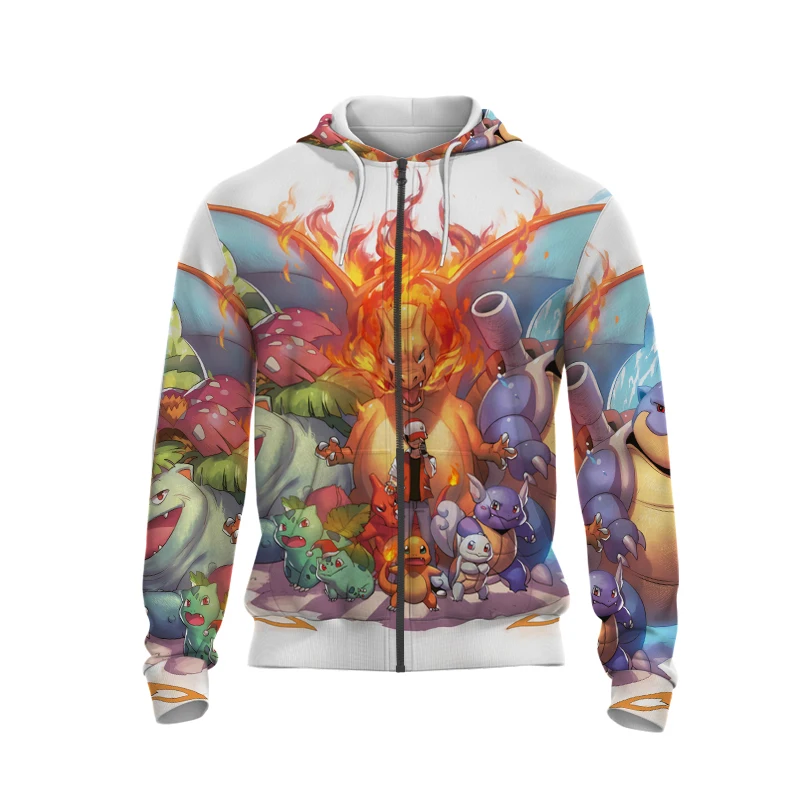 

2021New Pokemon Men Women Hip Hop Clothing Pokmon Zipper Jacket 3D Printing Casual Graffiti Design Boys Girls Hooded Jackets