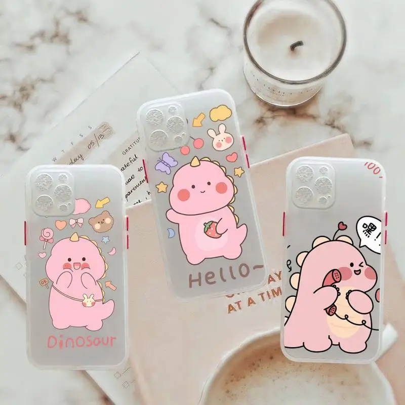 

Cute Cartoon Animal Dinosaur Couple Phone Case For iPhone 12 11 Mini Pro XR XS Max 7 8 Plus X Matte transparent White Cover
