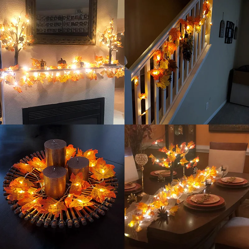Гирлянда из искусственных кленовых листьев на День Благодарения Хэллоуин
