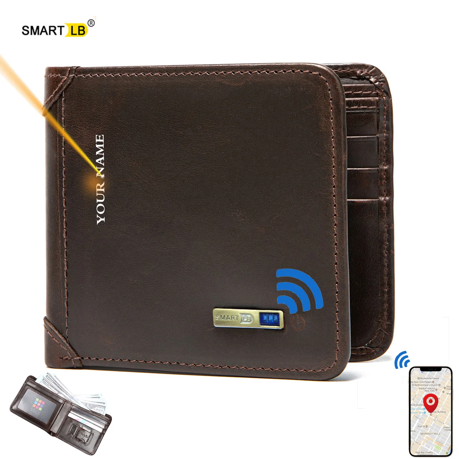 Aliexpress - Smart Wallet Tracker Genuine Leather Men Wallets Finder  Short Thin Card Holder Bluetooth-compatible Free engraving Cool Gift