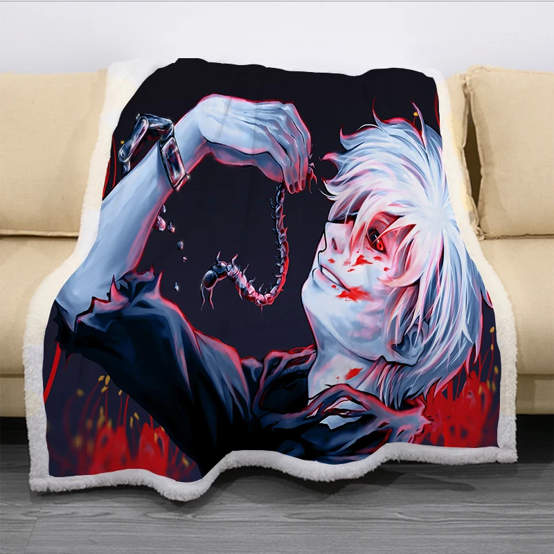 

Tokyo Ghoul Cartoon Funny Character Blanket 3D Print Sherpa Blanket on Bed Home Textiles Dreamlike Style 05