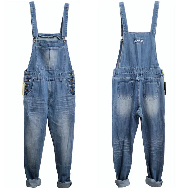 Men Spring Autumn Jeans Overall Casual Royal Blue Light Blue Mens Bib Overall Pants Loose Jean jumpsuit S-5XL