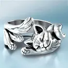 Винтажное посеребренное Открытое кольцо на палец в стиле унисекс со спящими кошками, ювелирное изделие в подарок, уникальное Стильное кольцо для мужчин и женщин, винтажное Открытое кольцо на палец