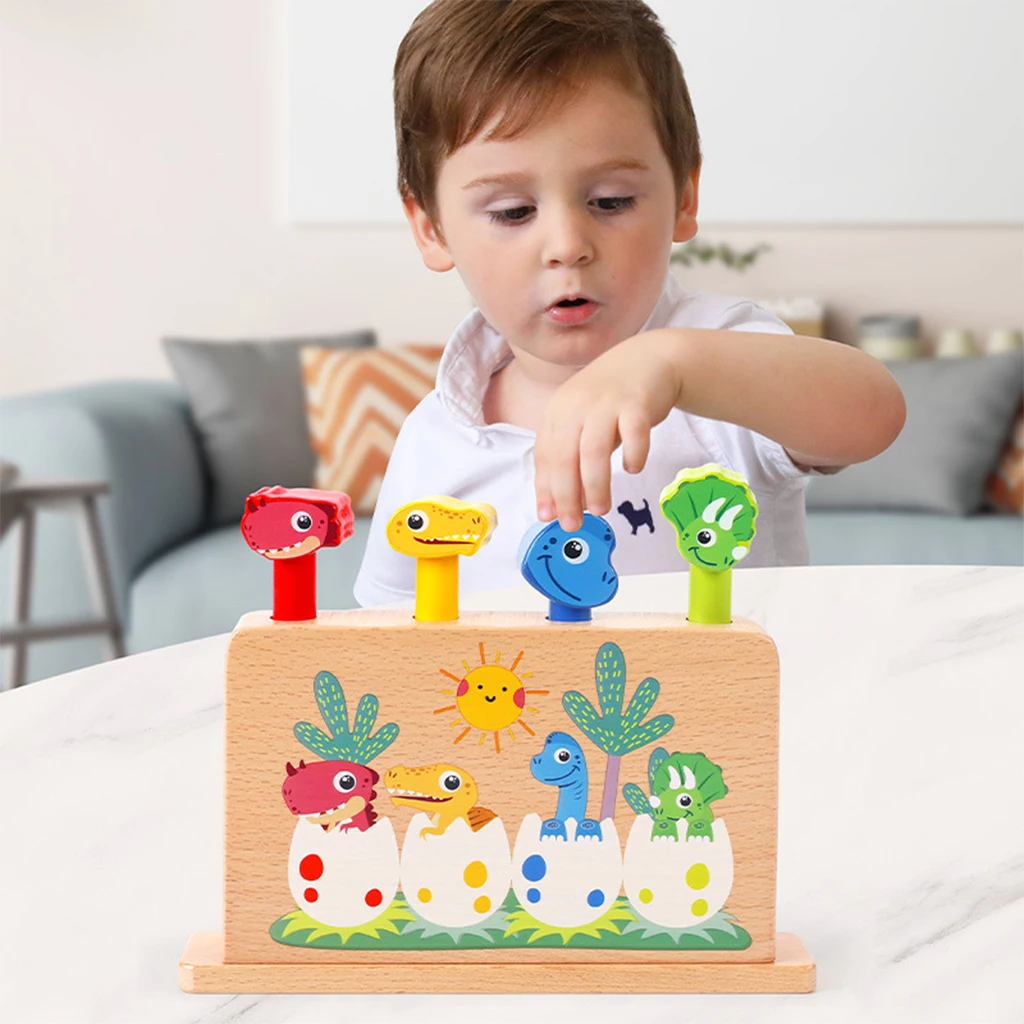 

Montessori Toddlers Dinosaur Jumping Toy Kids Wooden Animal Bounce Toy Early Educational Development Funny Toys