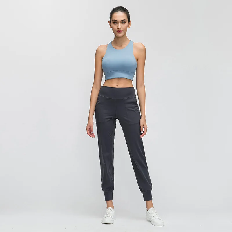 

Women Naked-feel Fabric Loose Fit Sport Active Lounge Jogger Butter Soft Elastic Leggings with two side pockets Full length