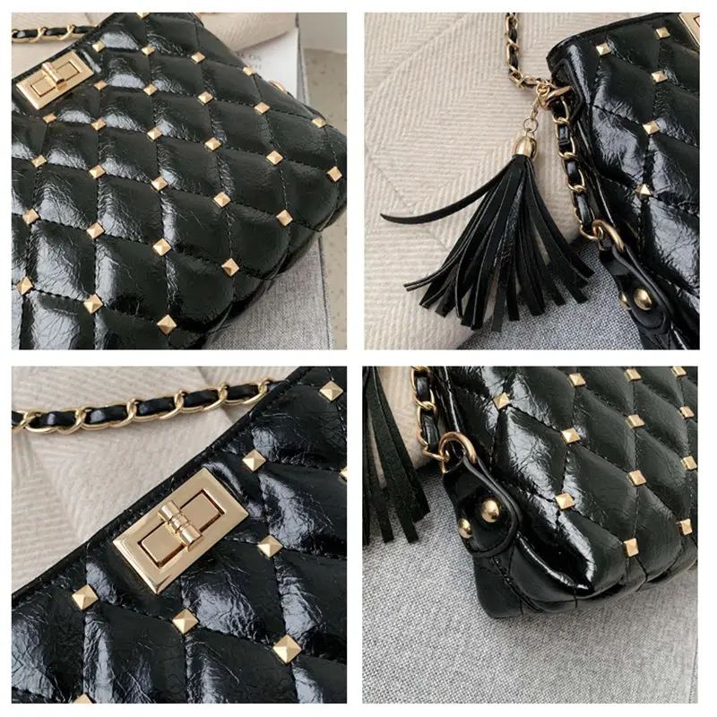 Женская сумка мессенджер с заклепками Роскошная мягкая через плечо в клетку