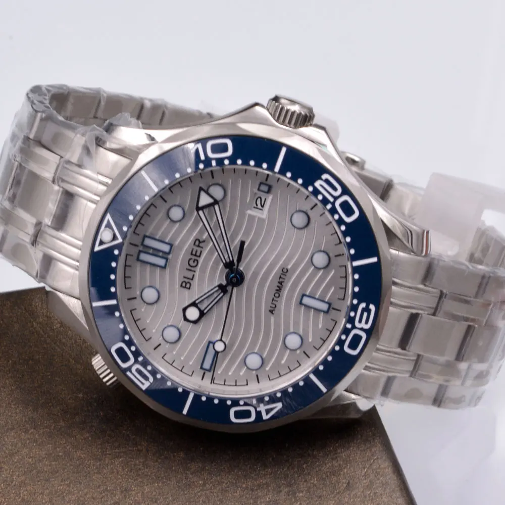 Мужские часы с сапфировым стеклом Bliger модные повседневные автоматические