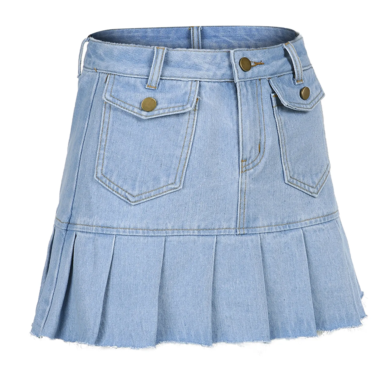 

New Fashion Women Solid Color High Waist Bag Hip Pleated Skirt Denim Skirt Sexy Ladies Clothing 2021