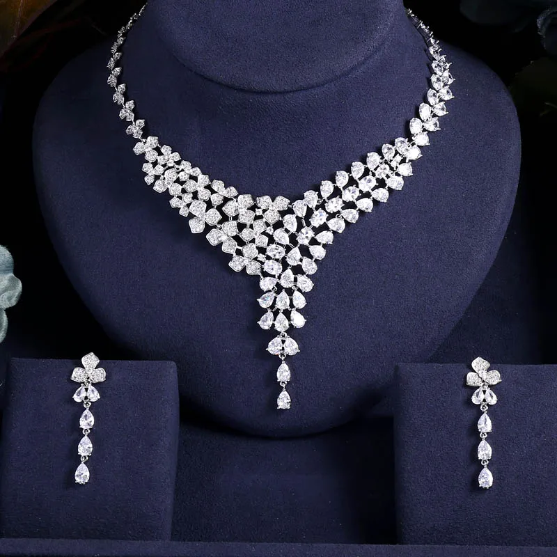 JaneKelly роскошный Искрящийся Блестящий кубический циркон серьги ожерелье невесты