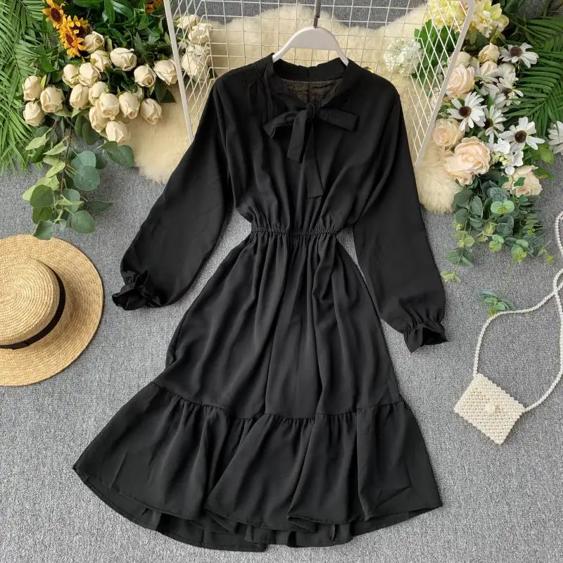 Fitaylor Новое Женское милое плиссированное платье весна осень длинный рукав бант