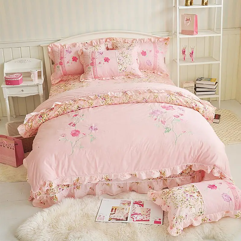 Ретро Потертый Цветочные Пододеяльник 100% хлопок постельное бельё Queen King