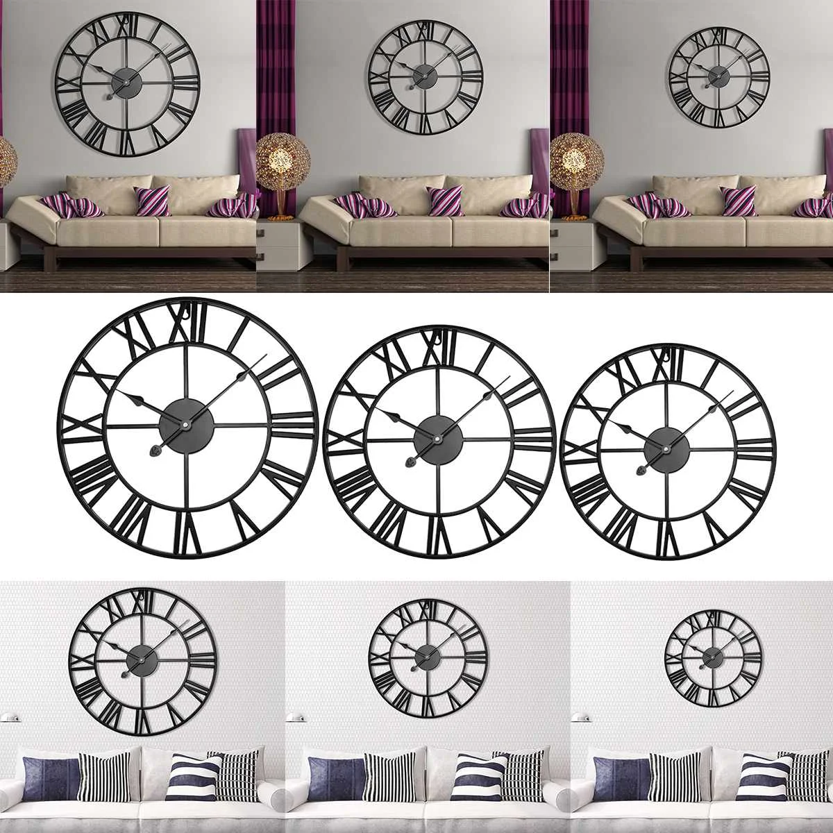 

Часы настенные металлические, черные, железные, круглые, 60/80 см