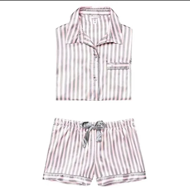 

New style ladies summer short-sleeved shorts and pajamas suit,sleepwear comfortable and soft striped home service suit