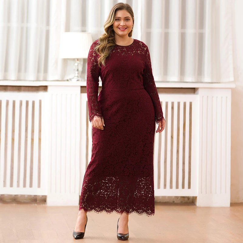 Robe De Soiree Ever Pretty EZ03077 ТРАПЕЦИЕВИДНОЕ ПЛАТЬЕ С Длинным Рукавом, длина до середины икры, полностью кружевное черное платье Русалочки для мамы невесты - Цвет: Burgundy