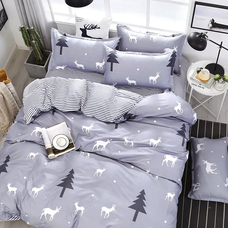 

Nordic Print Style Bedding Set Kids Cartoon Bed Linens Duvet Cover with Sheet Pillowcase 3-4 Piece Size Luxury Home Textile Set
