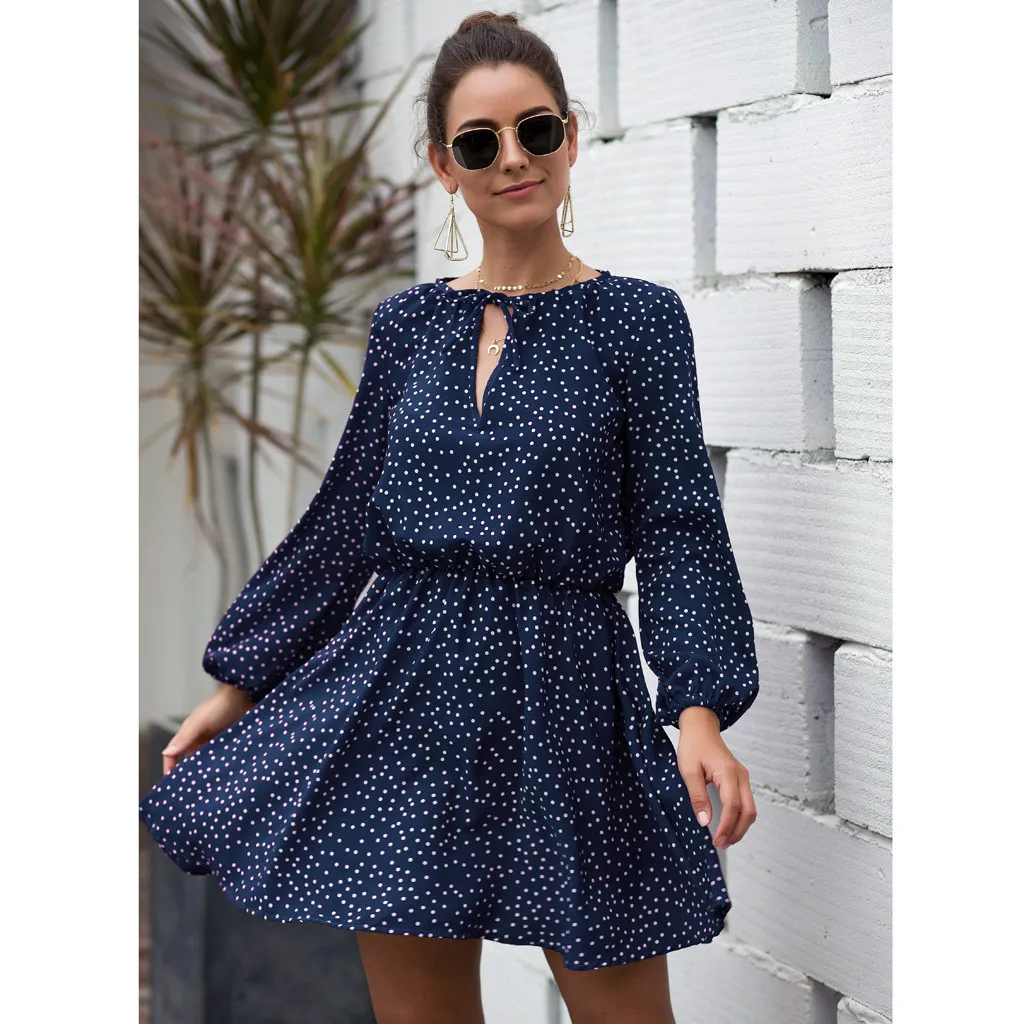 JAYCOSIN весенние платья Boho женское платье в горошек с v образным вырезом мини