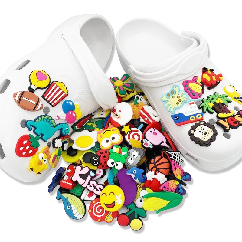 

50pcs/lot No-repeat PVC Shoe Charms Adorable Shoe Decoration Vegetables Fruit Animals Shoes Decoration fit Croc Sneakers Shoes