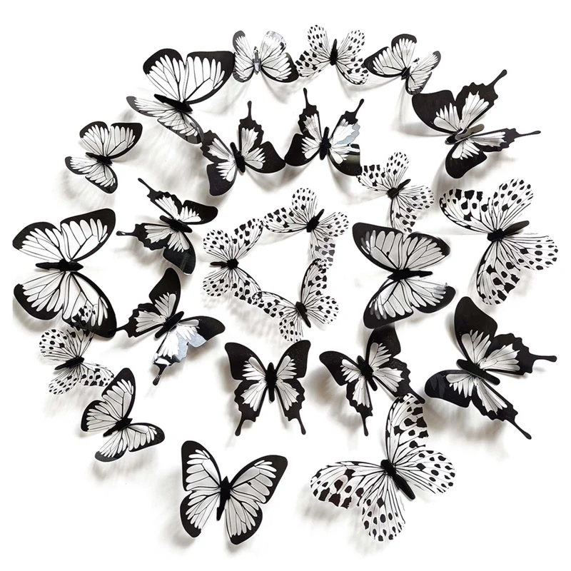 

3D Crystal Butterfly Wall Stickers Black White Butterflies Stickers Art Wall Decals for Home Living Room Insect Decal Decor