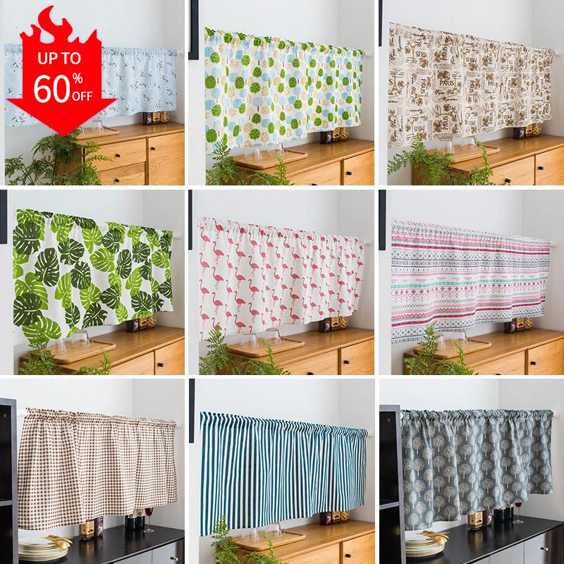 Короткая занавеска для кухни дорожная с карманом двери шкафа Цветочная