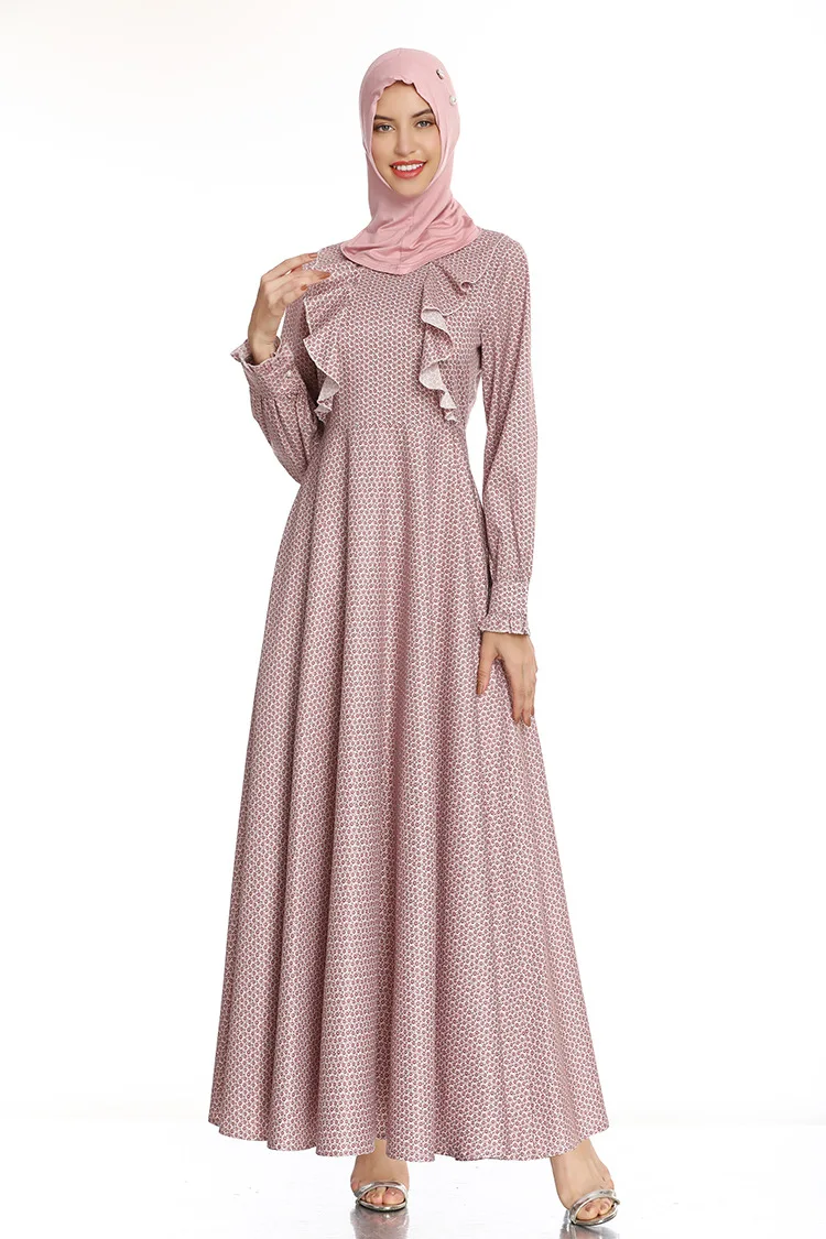 Лето 2020 Модная стильная мусульманская абайя с длинным рукавом и принтом без