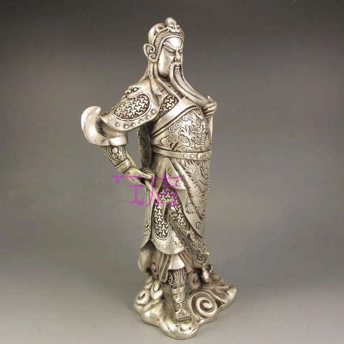 Китайская коллекция archaize белая медь Бог богатства Статуя Гуань Гун