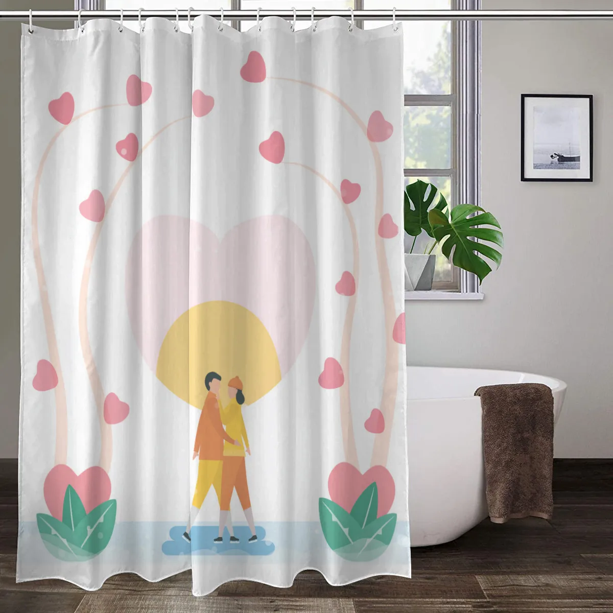 

Printing Home Bathroom Decors Waterproof Bathtub Decor Couple Heart Shower Curtain Polyester Fabric