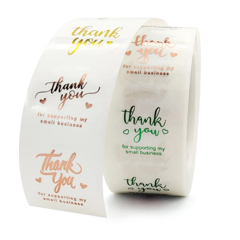 

500 Pcs/Roll Round White Thank You Label Stationery Cake Shop Baking Adhesive Sealing Roll Stickers Bouquet Gift Package Decor