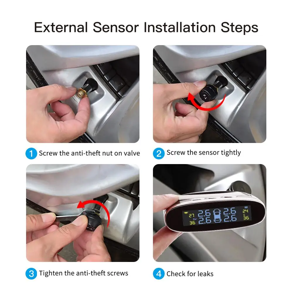 

New Tire Pressure Monitoring Tire Pressure Monitoring System Car Solar Energy TPMS 4PCS Sensor Vehicles
