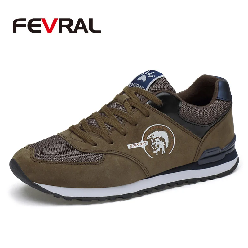 01 Khaki FEVRAL/мужские кроссовки из натуральной кожи и сетчатого материала; дышащие кроссовки; светильник; уличная прогулочная обувь; сезон весна-лето-осень; повседневная обувь - Цвет: 01 Khaki