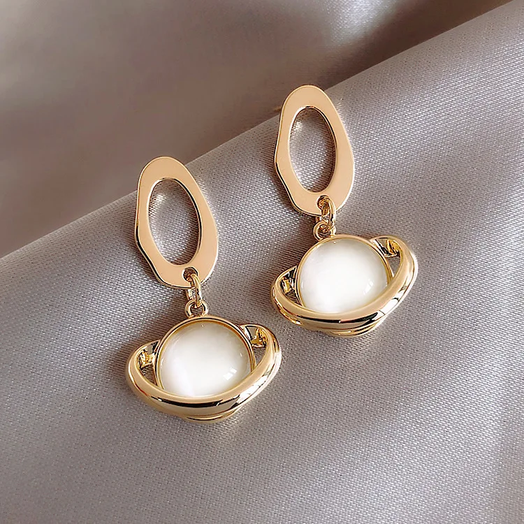 

2020 New Korean TV Star Elegant Planet Opal Long Trassel Earrings For Women Circle Water Drop Oorbellen Party Jewery