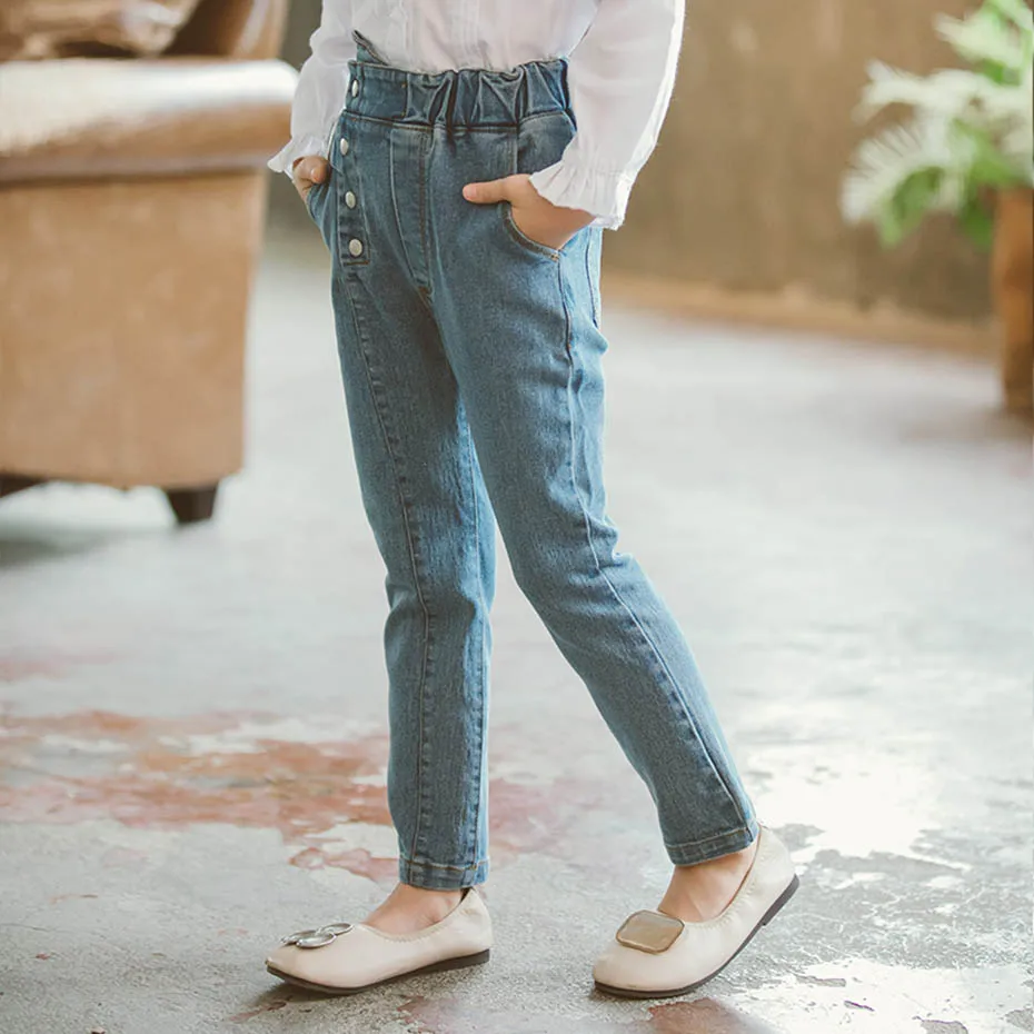 Джинсы для девочек детские джинсы с высокой талией Детские однобортные осенние