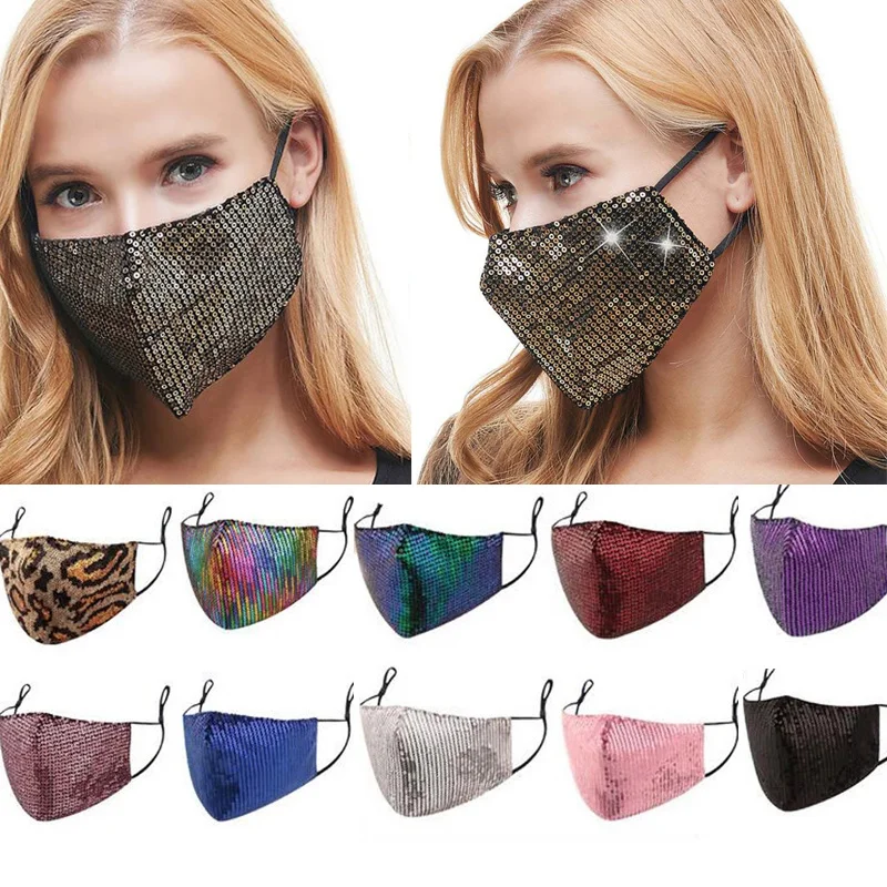

Shining Sequins Masks Anti Pollution Adult Cotton Washable Breathable Mask Adjustable Protective Face Cover Pm2.5 Mascarilla