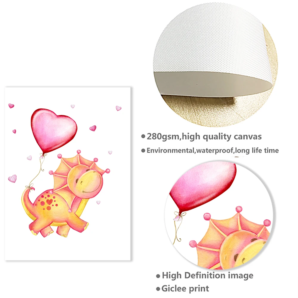 Картина на холсте для детской комнаты с изображением динозавра животных слона