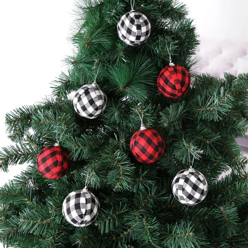 

24pcs Christmas Balls Christmas Tree Plaid Balls Ornaments Xmas Tree Decorations For Home New Year Party Hanging Pendants Gift