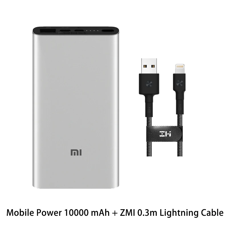 Silver ZMI Lightning Xiaomi Mi 3 Pro 10000 мАч Внешний аккумулятор Двусторонняя Быстрая зарядка USB-C Двойной вход выход PLM12ZM 10000 мАч Внешний аккумулятор для мобильного телефона - Цвет: Silver ZMI Lightning
