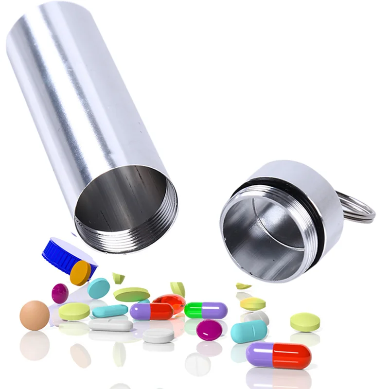 

Medicine Bottle Pocket Toothpick Drug Pill Box Keyring Holder Health Portable Aluminum Waterproof Case Container Travel Storage