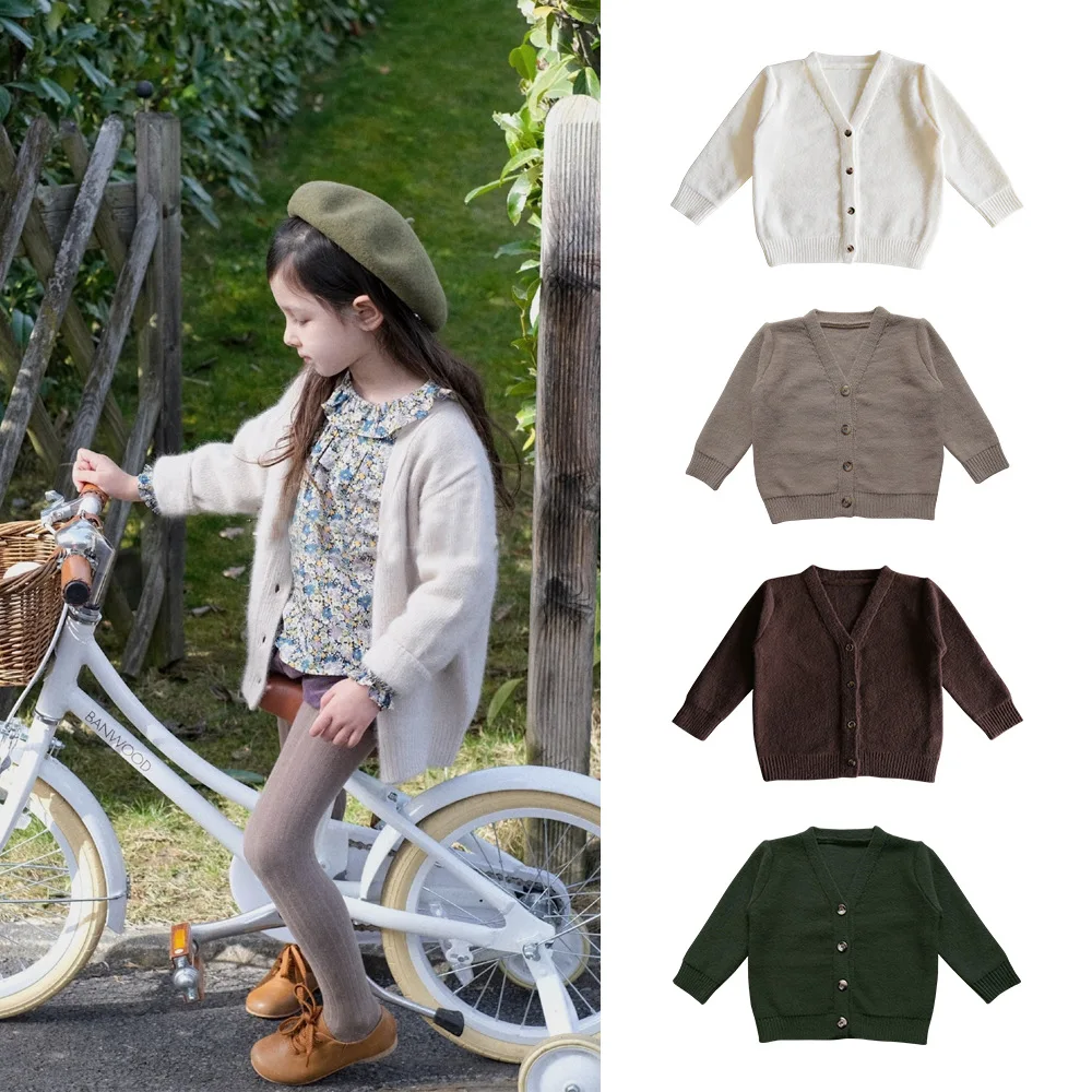 

2021 fall/winter new classic V-neck sweater cardigan children's versatile loose warm sweater jacket