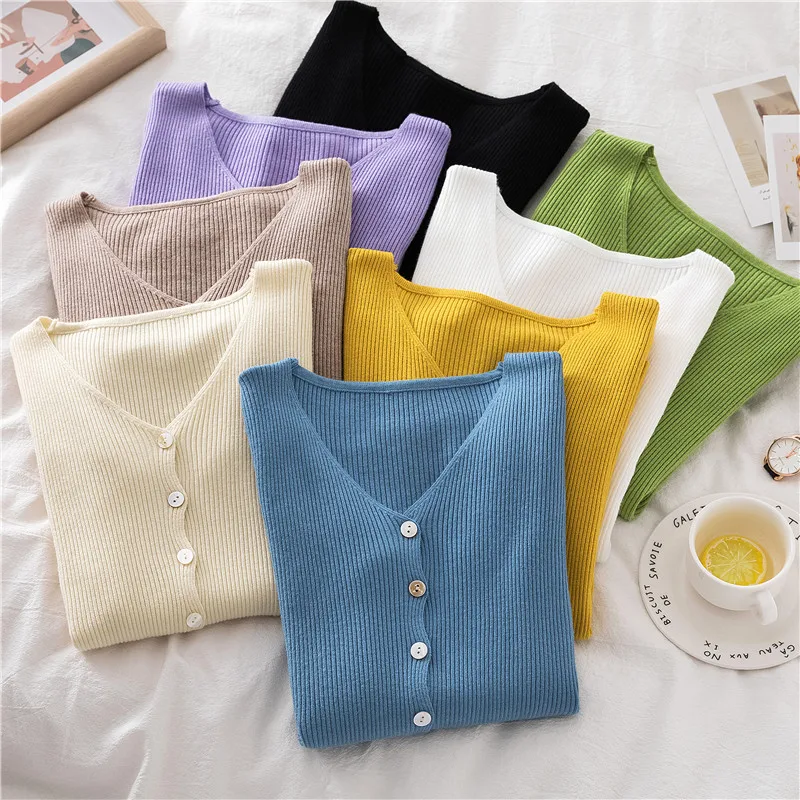 Кардиган женский вязаный осенне-зимний тонкий с V-образным вырезом 2021 |