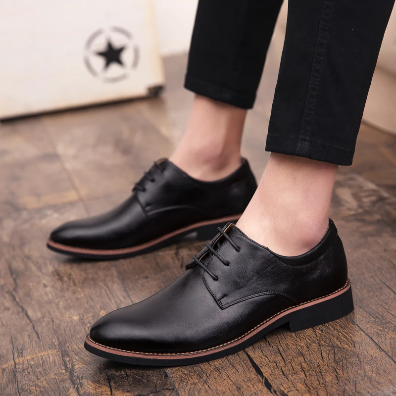 Mens Shoes Casual Oxford For Men Fashion Leather Formal Classic Black Retro Dress Lace-Up Elegantes Shoe | Обувь