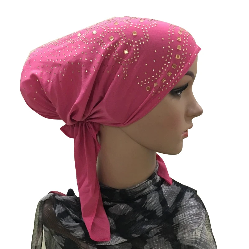 Muslim Inner Hijab Cap Women's Headwear Underscarf Islamic Head Wrap Hat Bonnet - Цвет: rose red