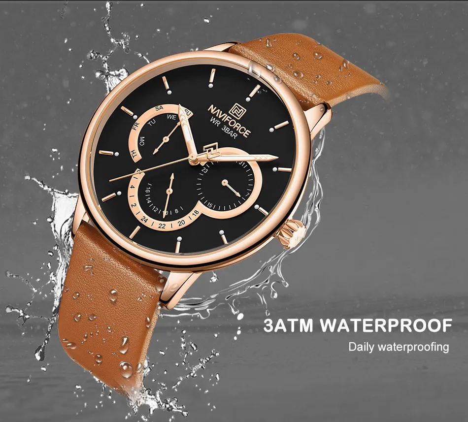 NAVIFORCE мужские часы модные бизнес часы мужские кожаные водонепроницаемые кварцевые наручные часы 24 часа мужские часы Relogio Masculino