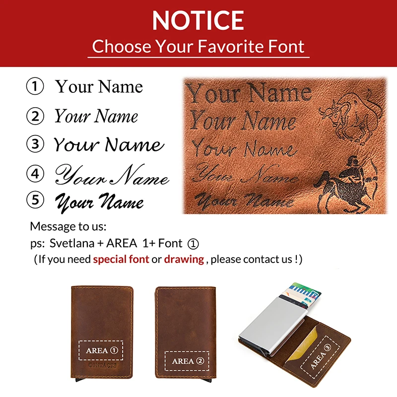 Контакта Бесплатная гравировка кошелек-держатель кредитных карт для мужчин из