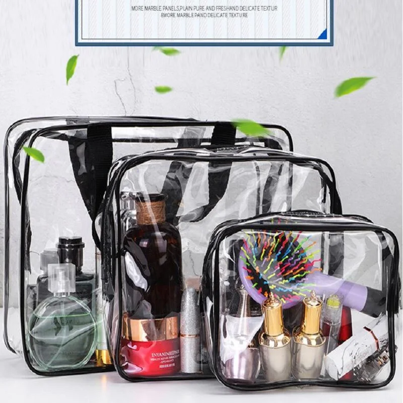

pvc zipper multifunctional storage bag waterproof storage bag wash cosmetic bag transparent three-piece finishing bag